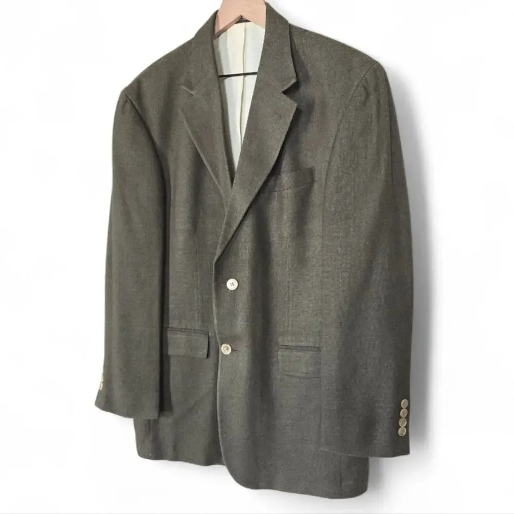 Oscar de la Renta Wool Silk Blend Sport Coat Jacket 41R Olive Green